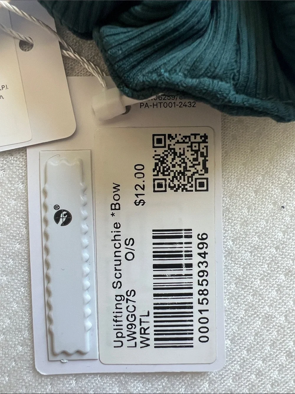 Lululemon Teal Green WRTL Uplifting Bow Hair Scrunchie NEW WITH TAGS